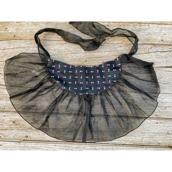 Vintage Hostess Apron Black Organdy pink polka dot - Picture 2 of 7